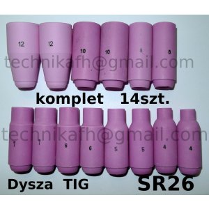 Komplet dysz ceramicznych "porcelanek"  TIG  SR17  SR18  SR26   14szt.