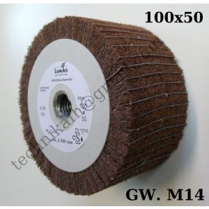 Ściernica garnkowa z włókniny ściernej z przekładkami z płótna ściernego 100x50xM14 P150/PŁ.P150